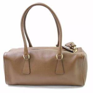 Prada Saffiano Tan Boston Top Handle Shoulder Bag